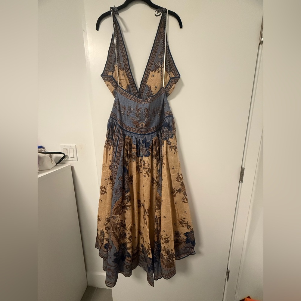 Blue and Cream Tiered Halter Maxi Dress for Wedding Guests - Picture 6 of 8